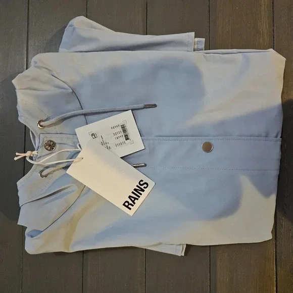 Rains Women's Sky Fishtail Hem Button Down Long Jacket Size Large